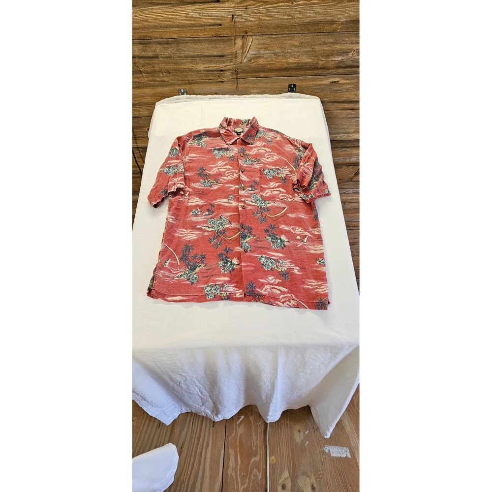 Tommy Bahama Mens Red Island Palm Tree Print Rayon Camp Shirt M Short Sleeve